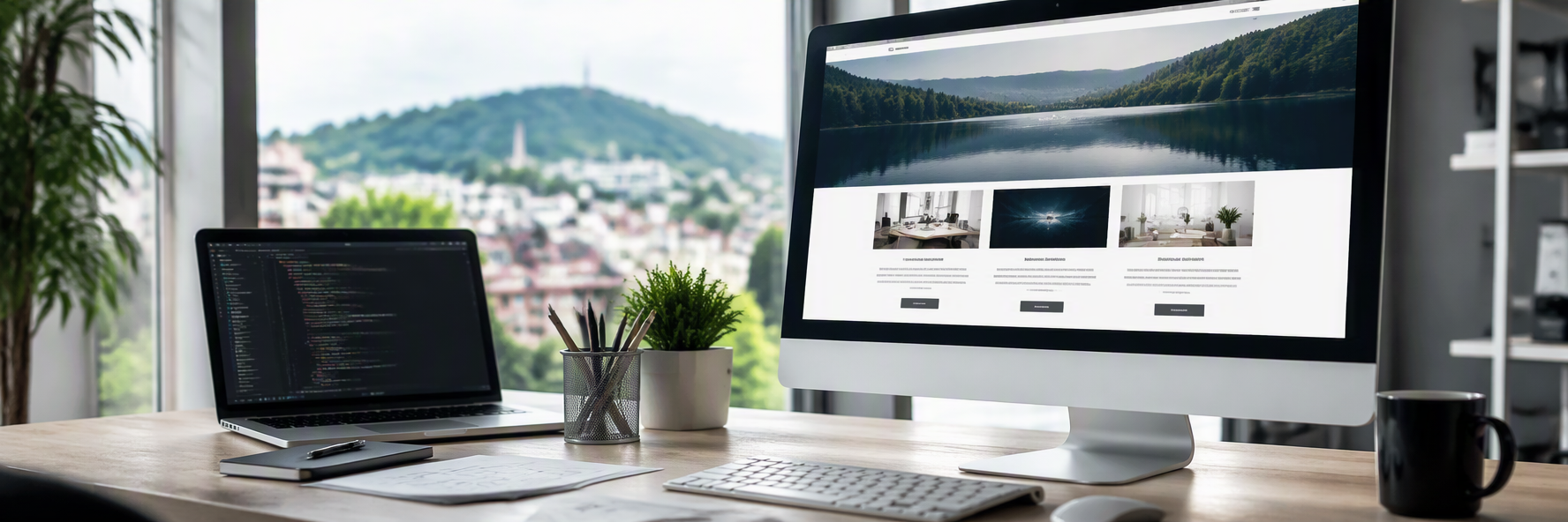 Laptop und Smartphone mit Webseitendesign auf dem Bildschirm